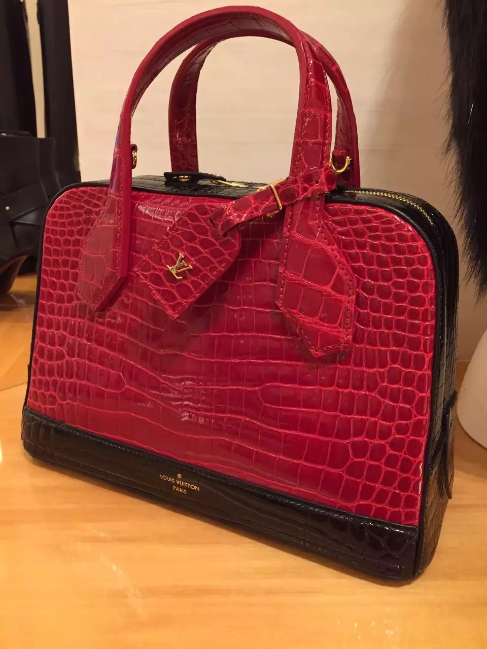 Real Louis Vuitton Dora Crocodile Travel Bag N91986 Cherry